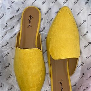 Qupid Mustard Yellow Flats/ Mules - Womens